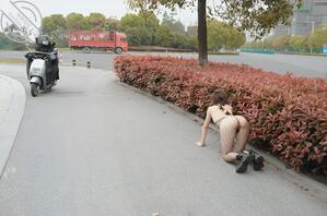 就喜欢把逼漏出来---母狗爬行姿势，城市绿化带极限露出，路人有眼福了0