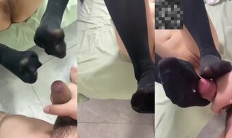 长筒黑丝足交射精 在校学生骚逼刮成白虎太刺激了！